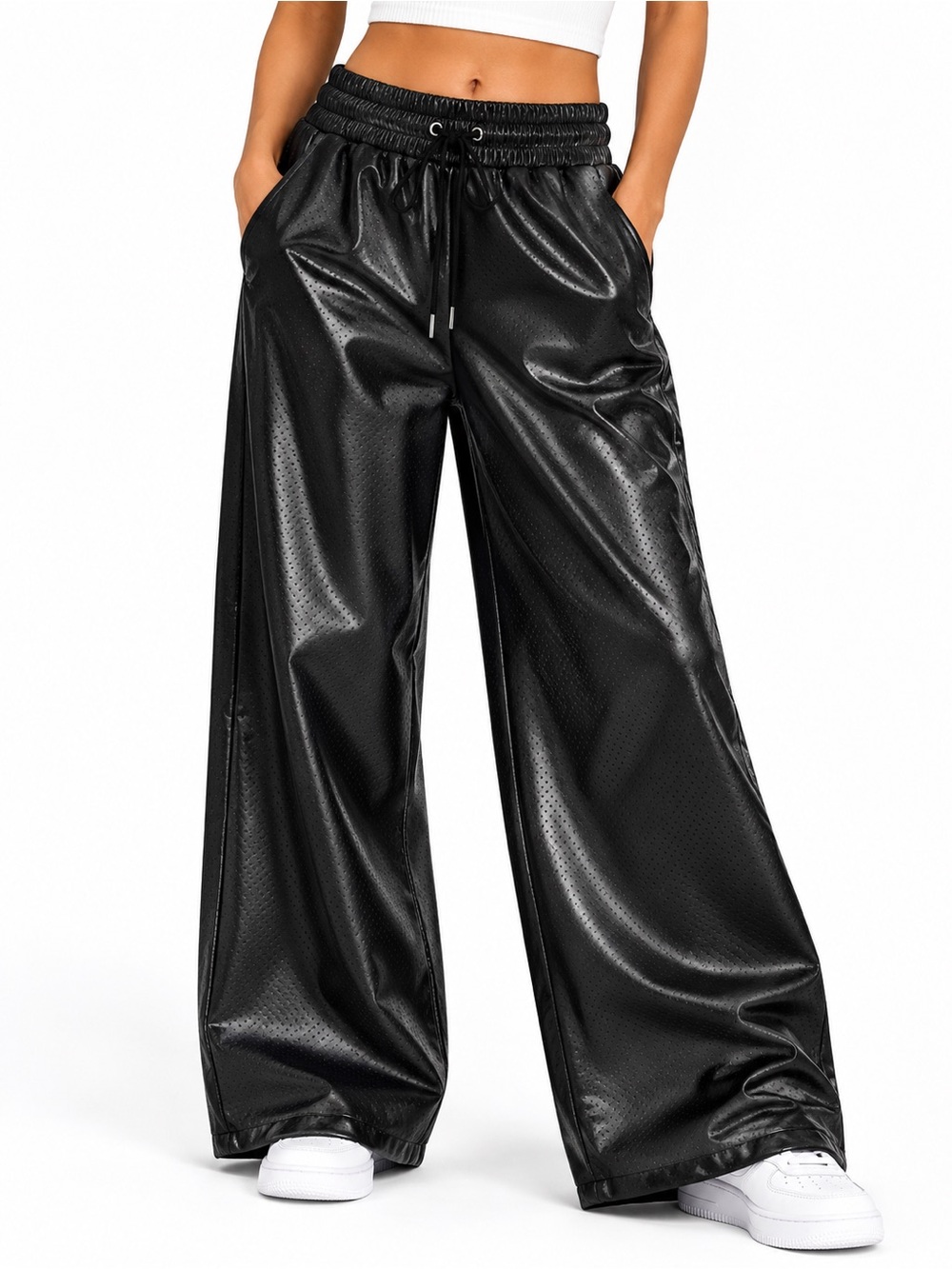Nike Jordan Jumpman Women’s Black Faux Leather Wide Leg Pants NWT Size Small